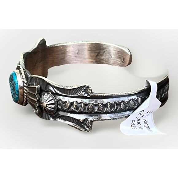 Native American NAVAJO Sterling Kingman Turquoise Cuff Bracelet by Kevin Billah - Picture 2 of 16